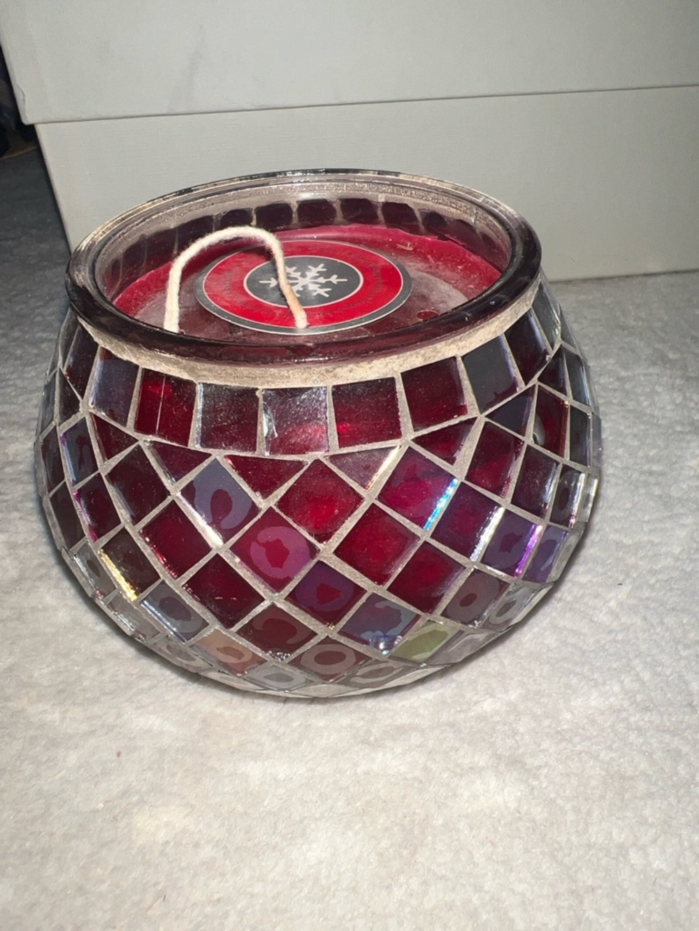 New Kohl's Red Mosaic Glass Cinnamon Stick Candle